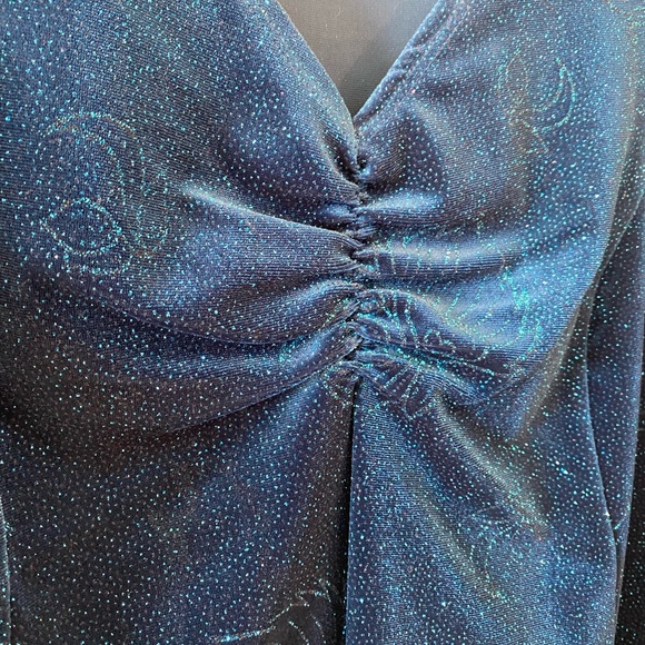 Sparkly Blue 3/4 Sleeve Length Blouse - Picture 2 of 7